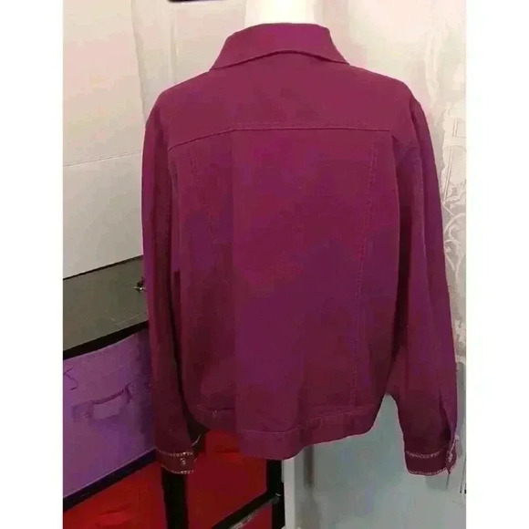 Vintage Ashro Jacket Womens 18 Deep Purple Denim Gold Studded Button Front - Picture 4 of 6